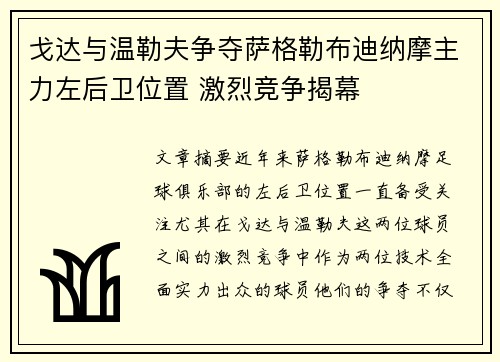 戈达与温勒夫争夺萨格勒布迪纳摩主力左后卫位置 激烈竞争揭幕